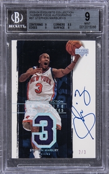 2003-04 UD "Exquisite Collection" Number Pieces #ST Stephon Marbury Signed Card (#2/3) – BGS MINT 9/BGS 10